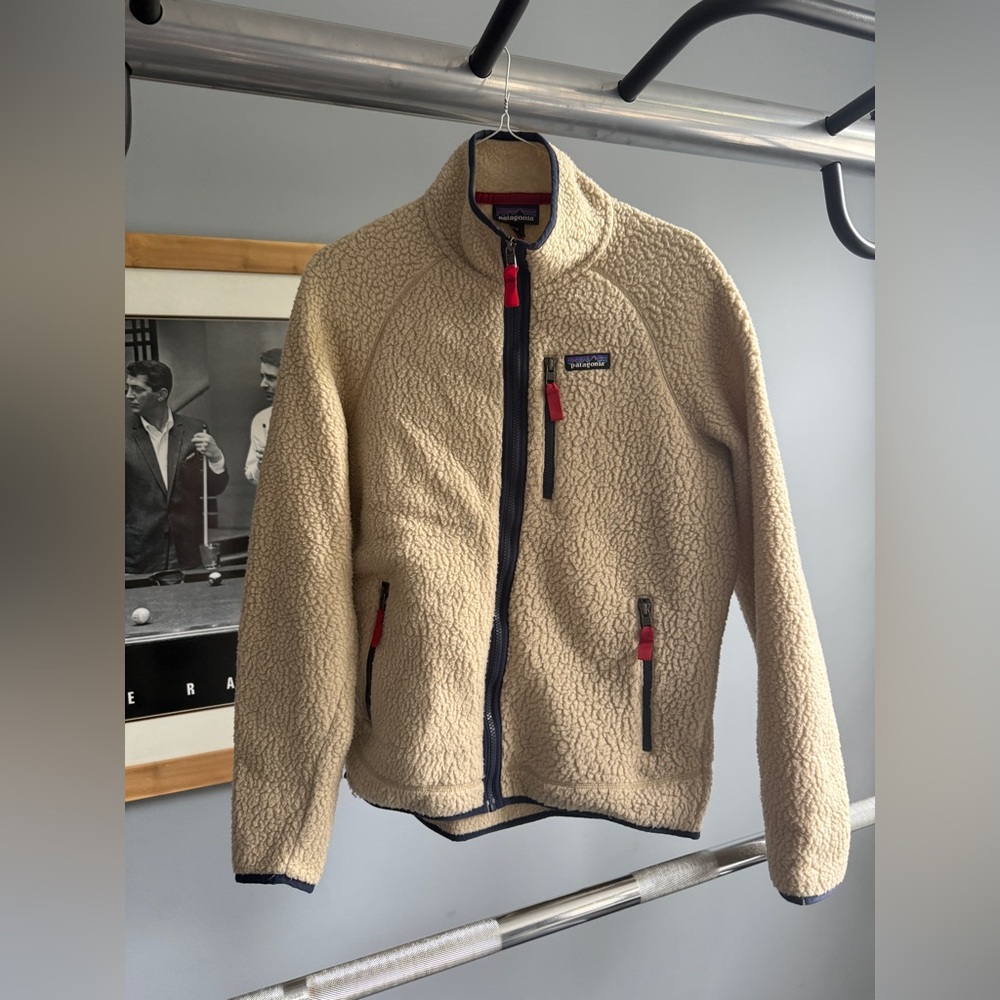 Patagonia Cream and Blue Synchilla Fleece Jacket